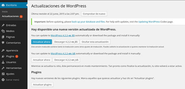 Actualizaciones de WorPress Actualizaciones de WorPress